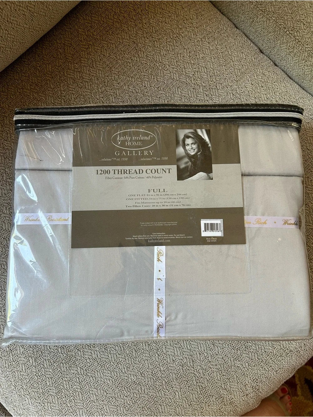 NWT kathy ireland Gallery 1200 Thread Count Full Sheet Set Lt Gray Extra Cases